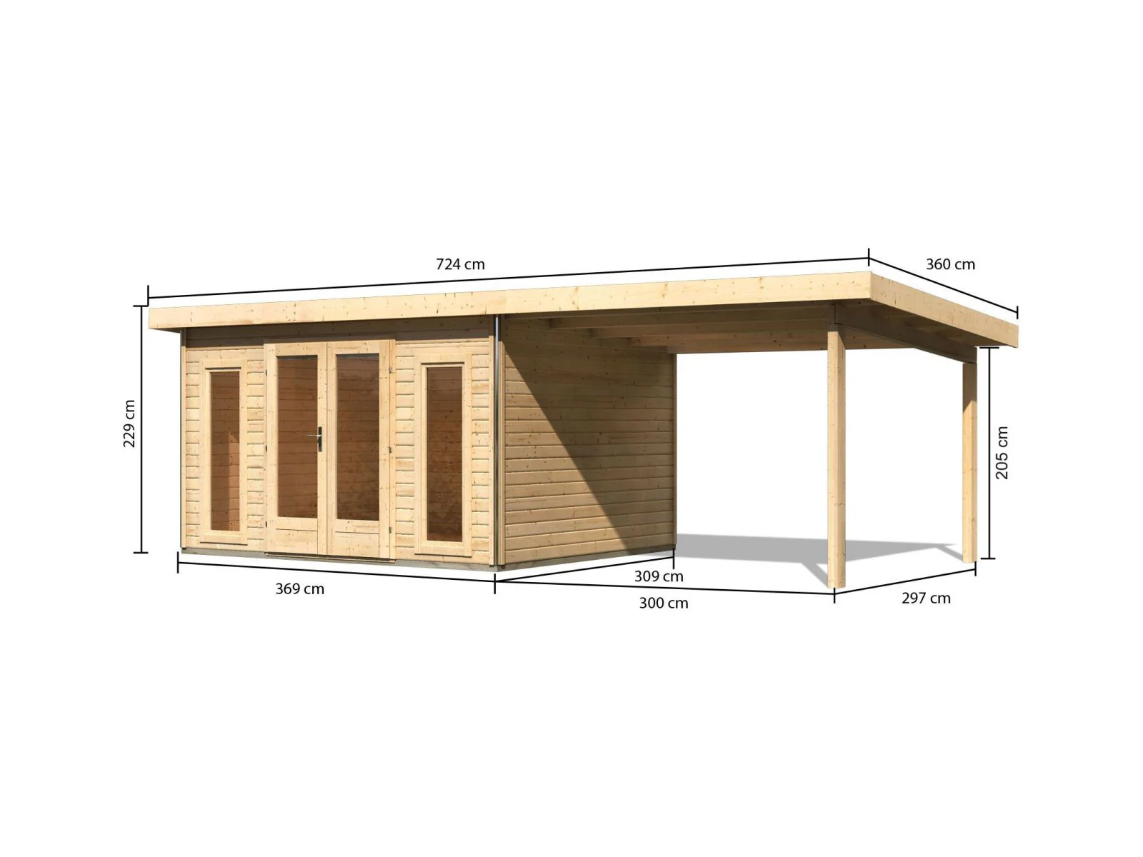 Karibu Gartenhaus Radeburg 2 natur 38 mm mit Anbaudach 3,3 m - Image 2