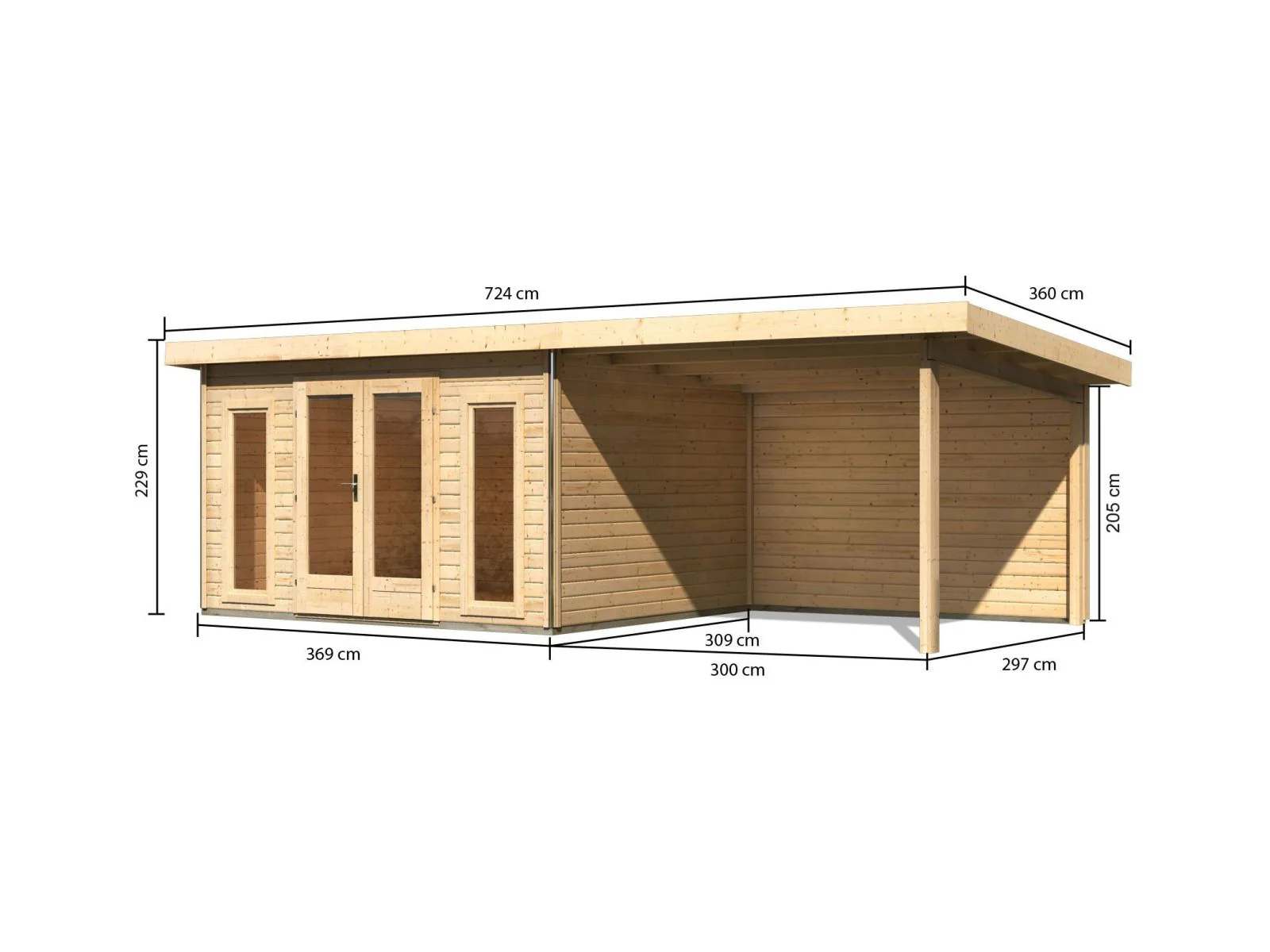 Karibu Gartenhaus Radeburg 2 natur 38 mm mit Anbaudach 3,3 m und Rückwand - Image 3