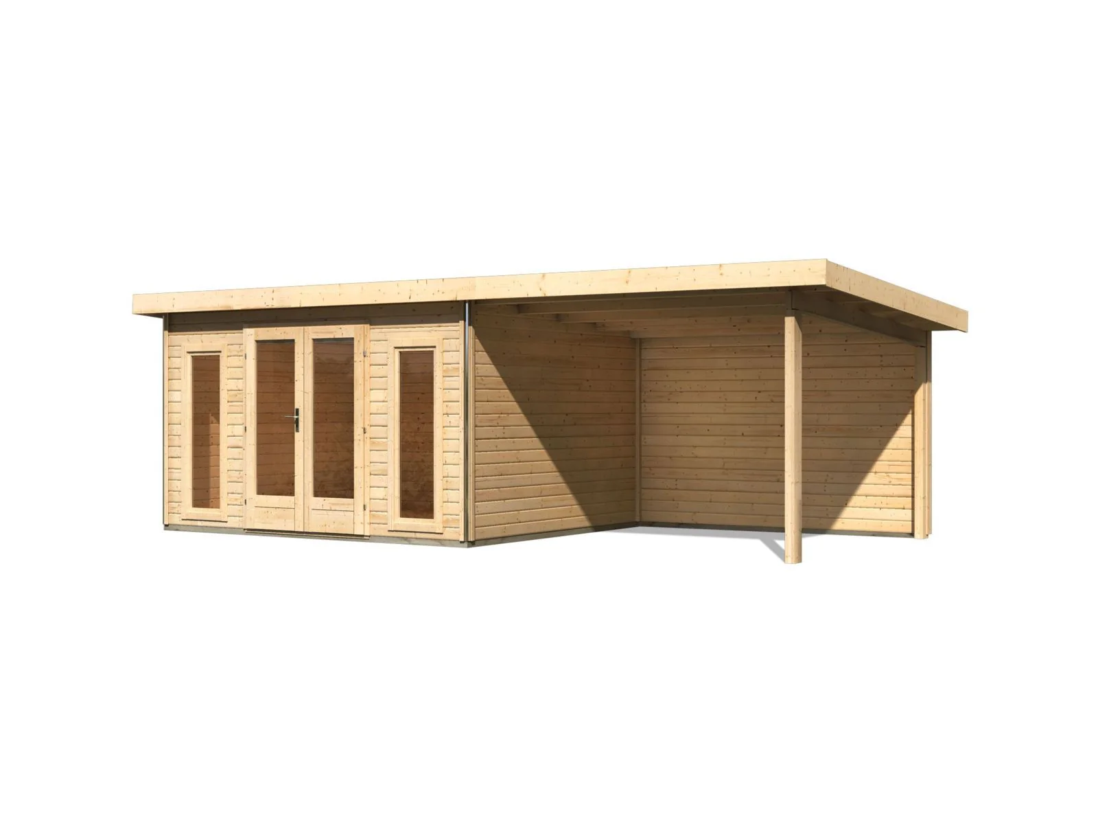 Karibu Gartenhaus Radeburg 2 natur 38 mm mit Anbaudach 3,3 m und Rückwand - Image 5