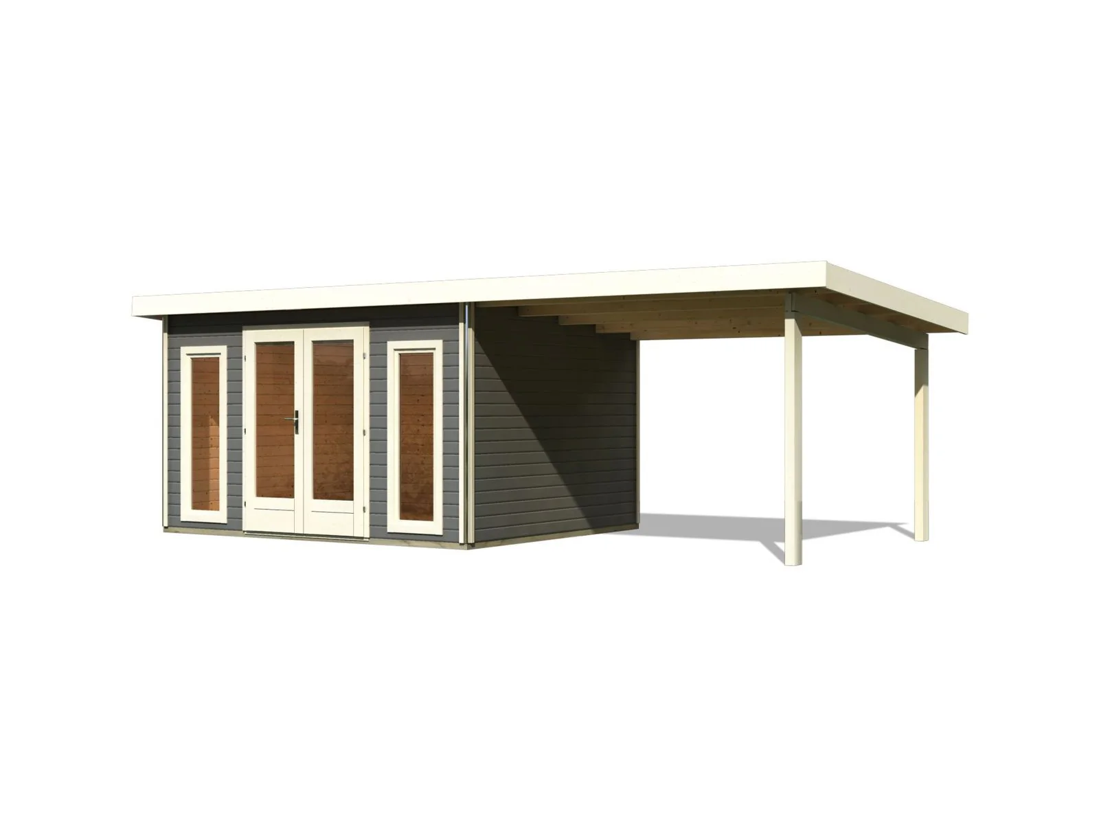 Karibu Gartenhaus Radeburg 2 terragrau 38 mm mit Anbaudach 3,3 m - Image 4