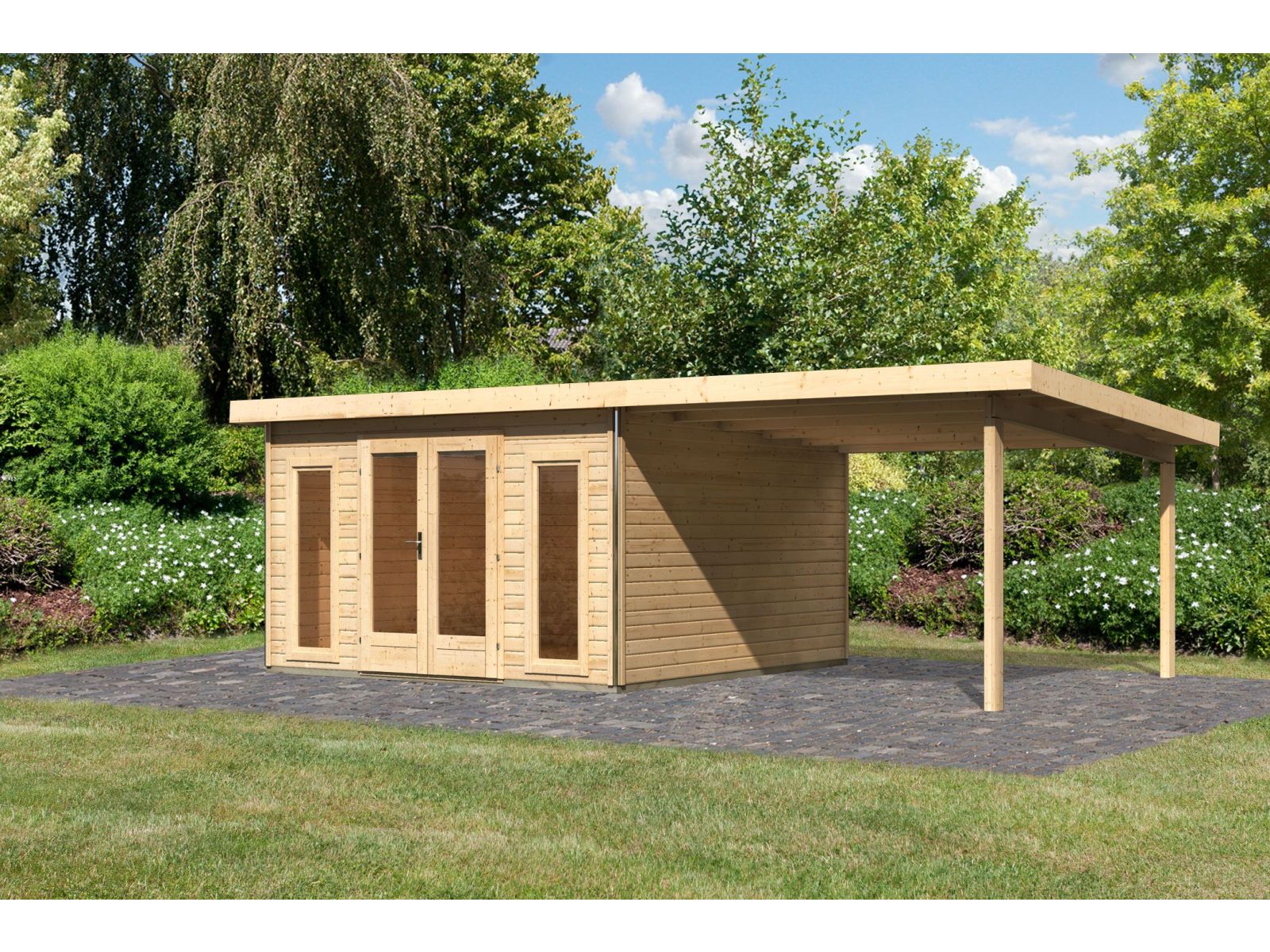Karibu Gartenhaus Radeburg 3 natur mit Anbaudach 3,3 m - Image 2