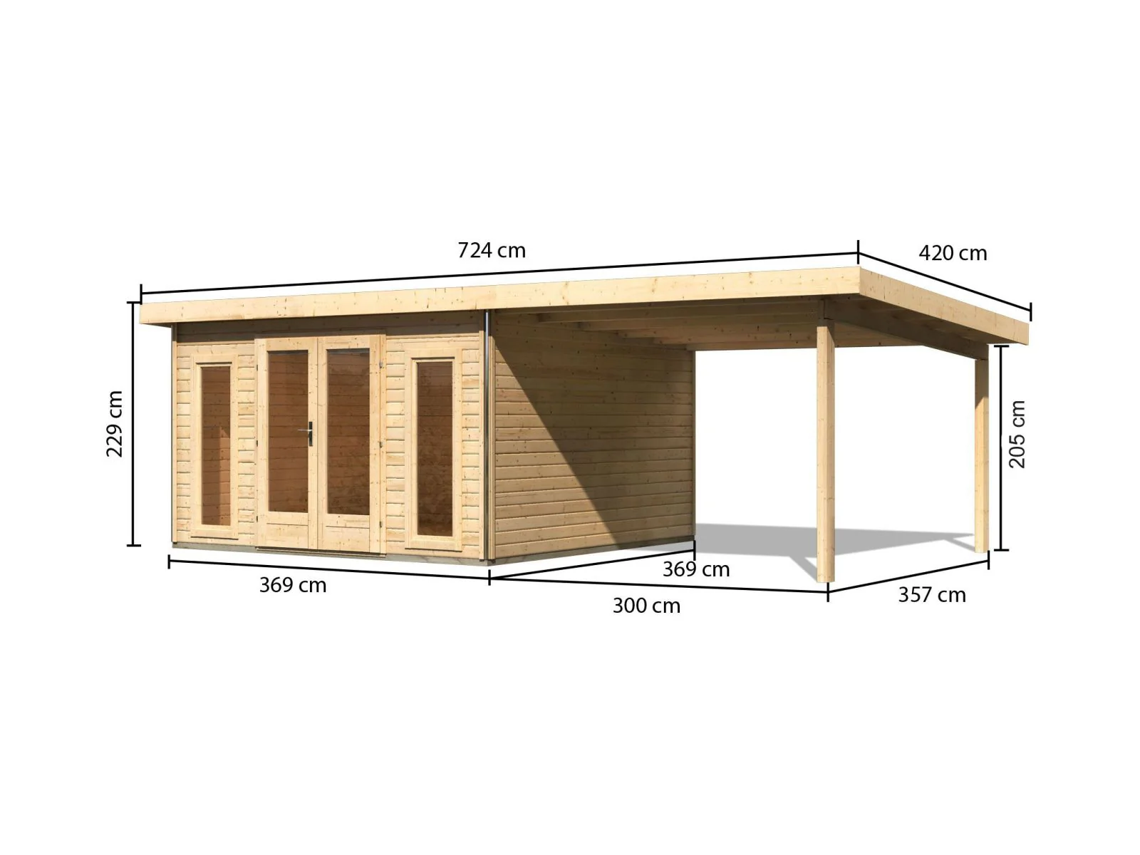 Karibu Gartenhaus Radeburg 3 natur mit Anbaudach 3,3 m - Image 3