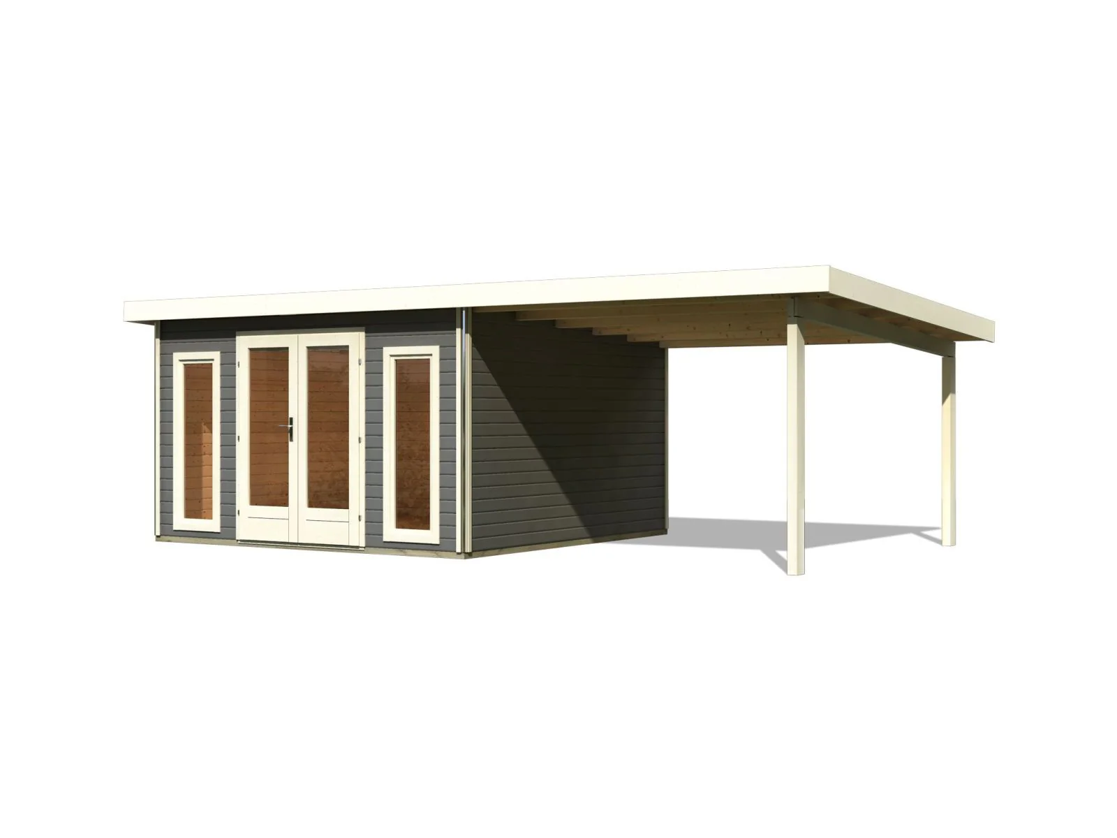 Karibu Gartenhaus Radeburg 3 terragrau mit Anbaudach 3,3 m - Image 5