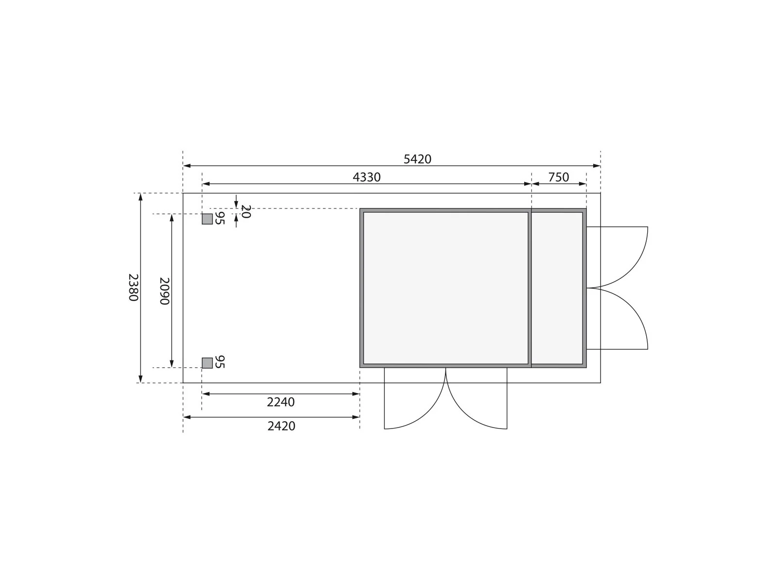 Karibu Gartenhaus Retola 2 natur mit Anbauschrank und 2,40 Meter Anbaudach - Image 3