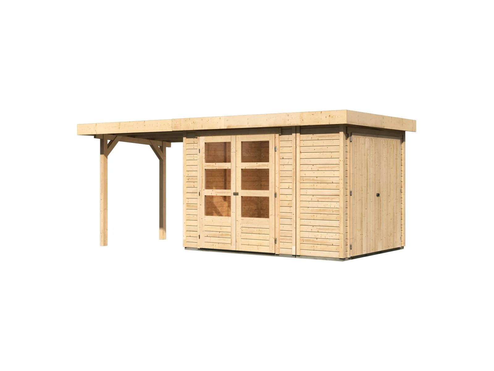 Karibu Gartenhaus Retola 2 natur mit Anbauschrank und 2,40 Meter Anbaudach - Image 4