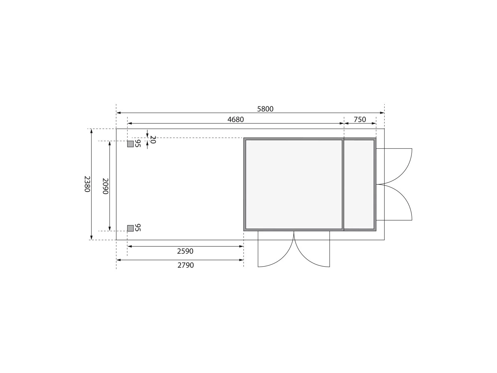 Karibu Gartenhaus Retola 2 natur mit Anbauschrank und 2,80 Meter Anbaudach - Image 3