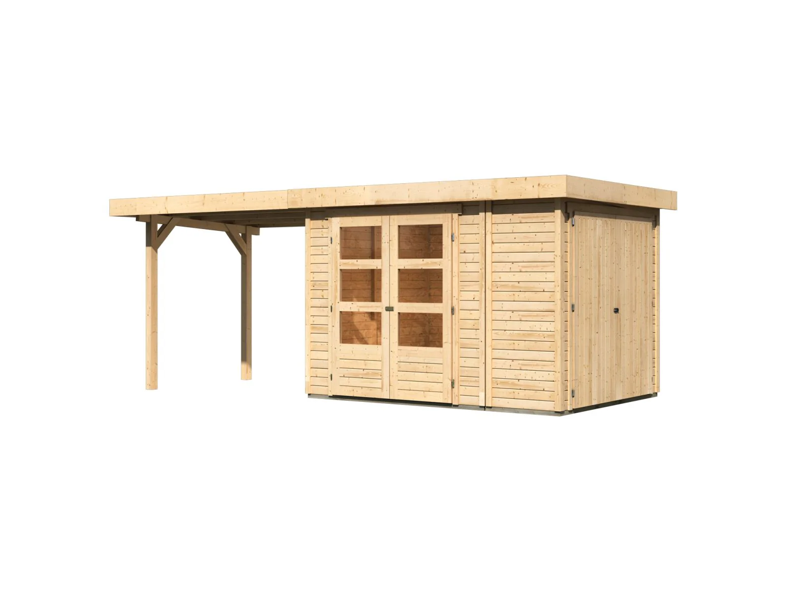 Karibu Gartenhaus Retola 2 natur mit Anbauschrank und 2,80 Meter Anbaudach - Image 4