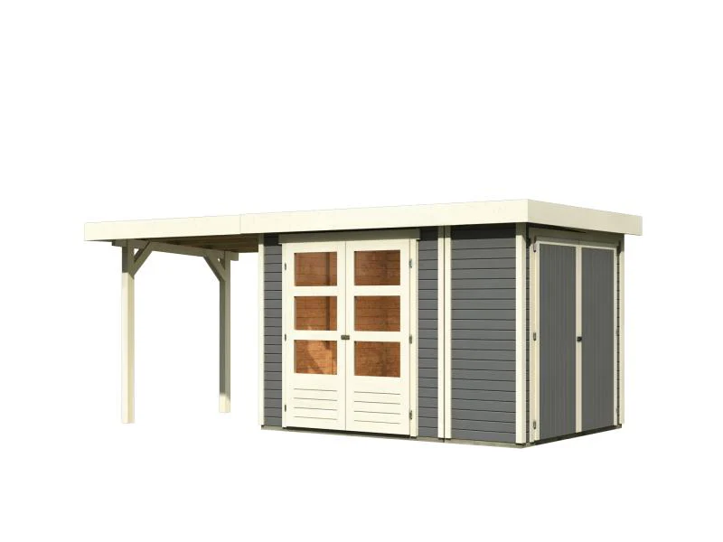 Karibu Gartenhaus Retola 2 , terragrau mit Anbauschrank, inkl. Anbaudach 2,40 Meter - Image 3