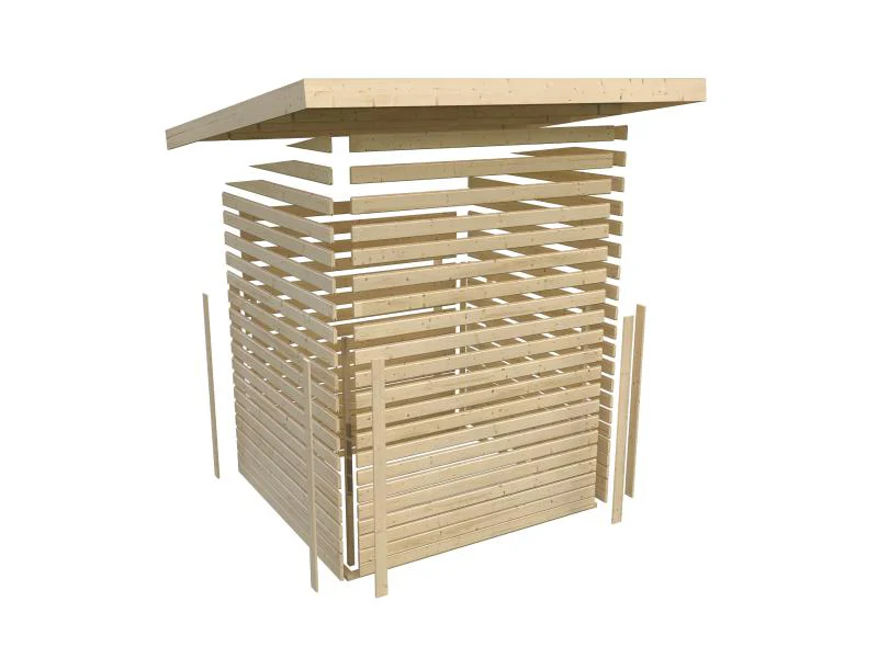Karibu Gartenhaus Retola 3 in terragrau mit Anbaudach 2,40 Meter und Anbauschrank - Image 9