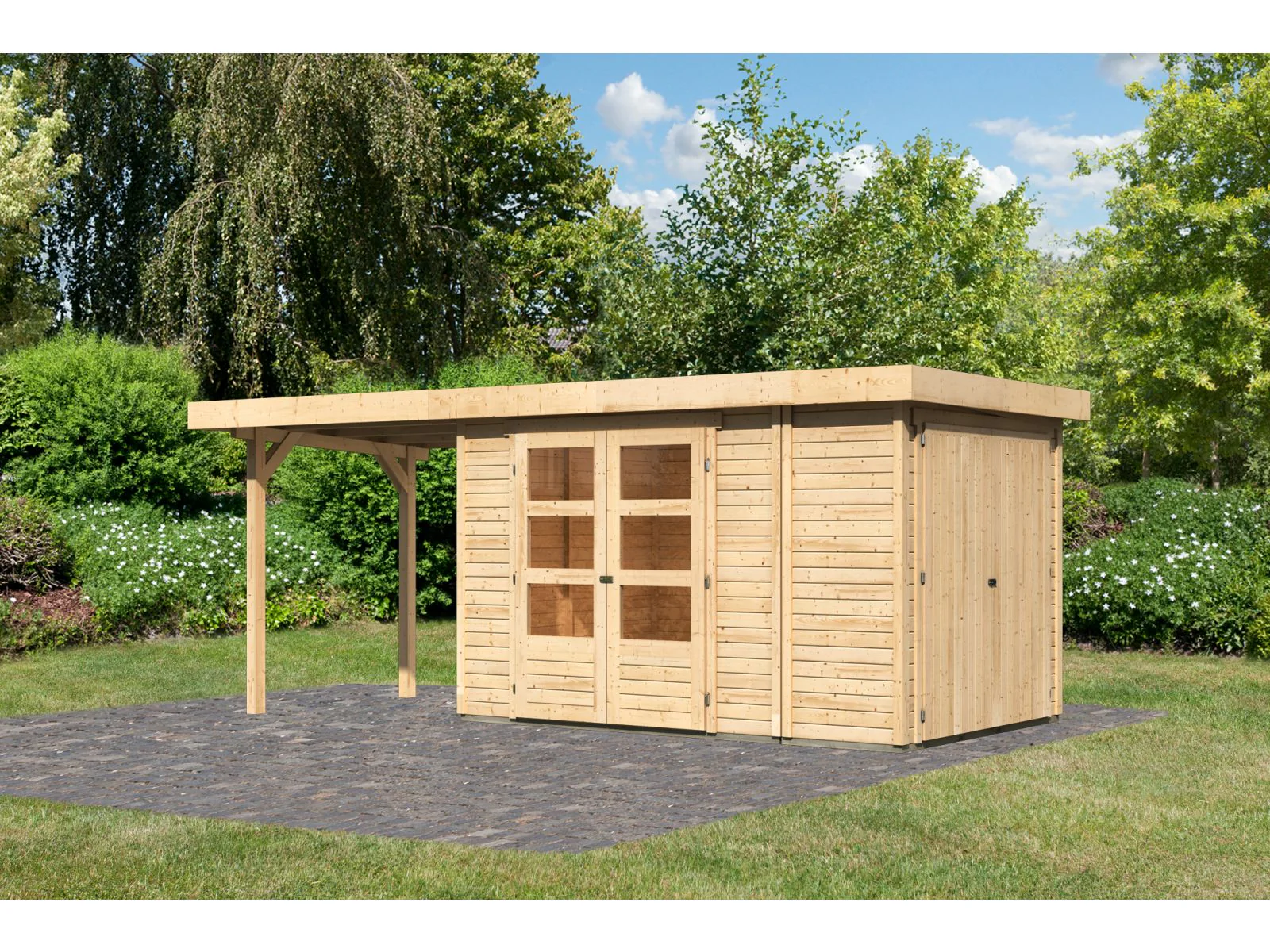 Karibu Gartenhaus Retola 3 mit Anbaudachdach 2,40 Meter - Image 2