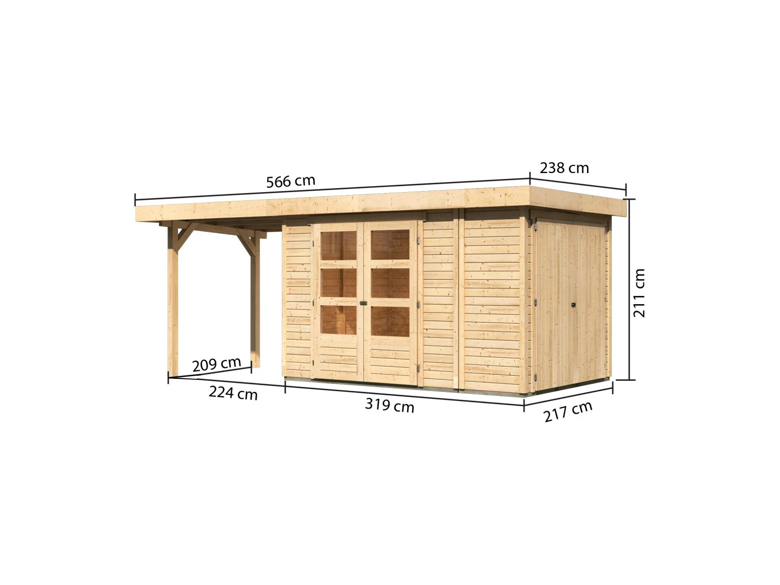 Karibu Gartenhaus Retola 3 mit Anbaudachdach 2,40 Meter - Image 3