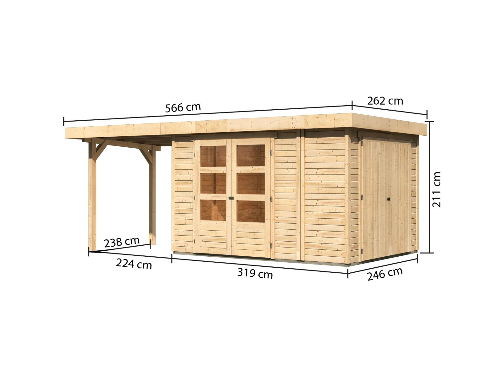 Karibu Gartenhaus Retola 4 mit Anbauschrank und Anbaudach 2,40 Meter - Image 2