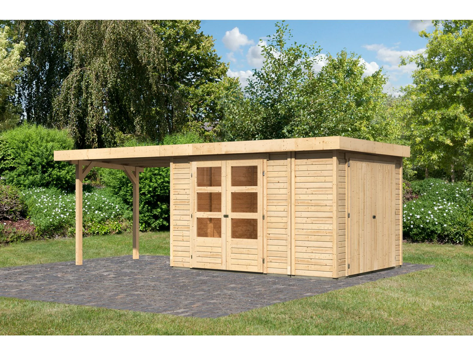 Karibu Gartenhaus Retola 4 mit Anbauschrank und Anbaudach 2,80 Meter - Image 2