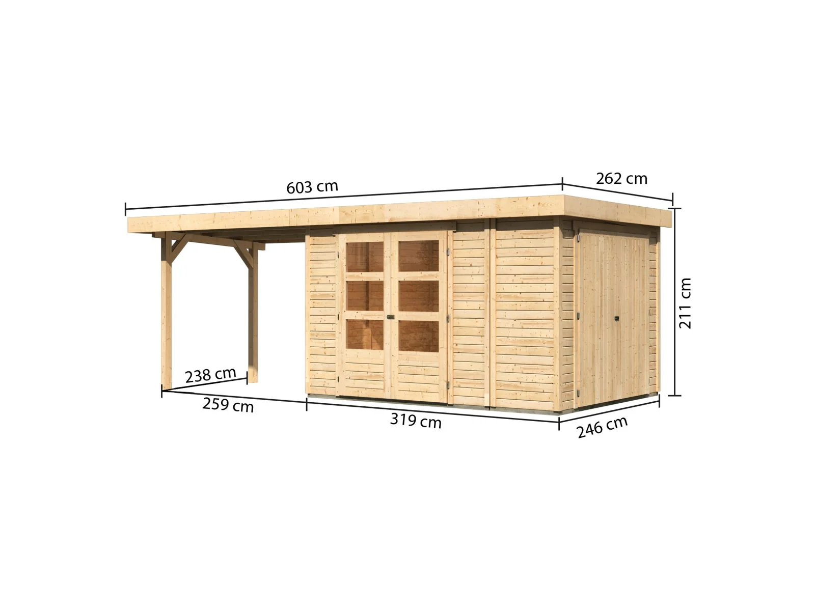 Karibu Gartenhaus Retola 4 mit Anbauschrank und Anbaudach 2,80 Meter - Image 3