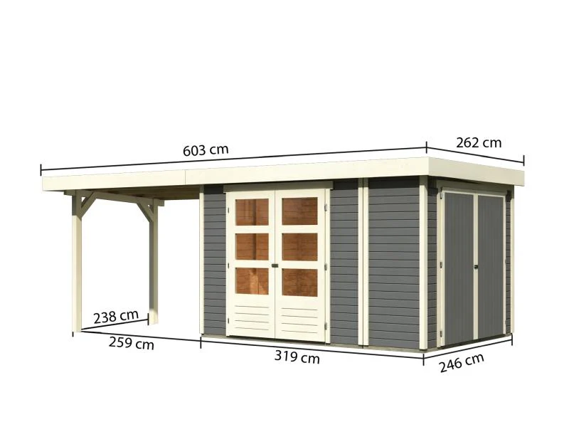 Karibu Gartenhaus Retola 4 mit Anbauschrank und Anbaudach 2,80 Meter, terragrau - Image 2