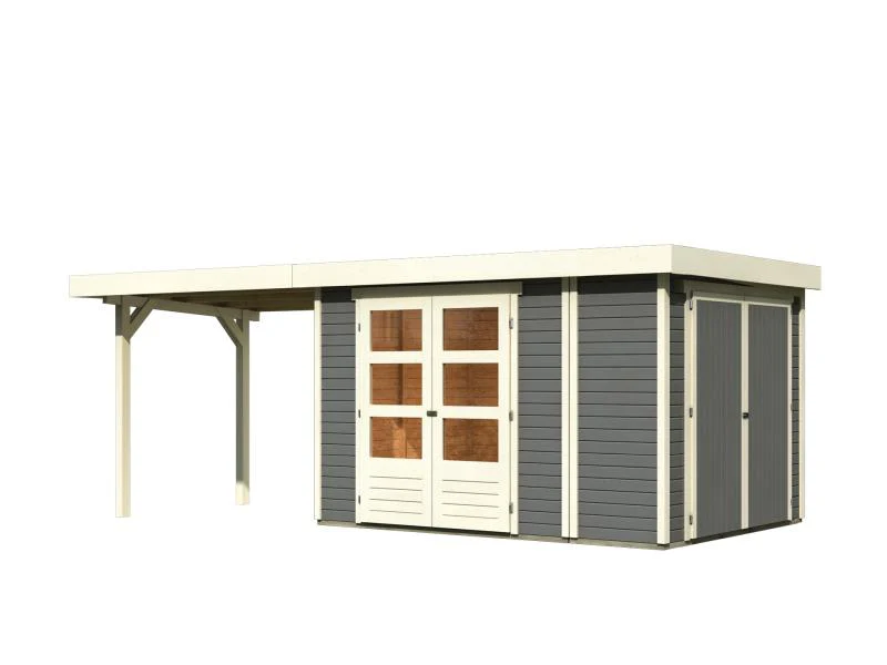 Karibu Gartenhaus Retola 4 mit Anbauschrank und Anbaudach 2,80 Meter, terragrau - Image 3