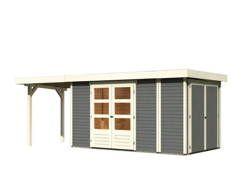 Karibu Gartenhaus Retola 5 mit Anbauschrank und Anbaudach 2,40 Meter, terragrau - Image 3