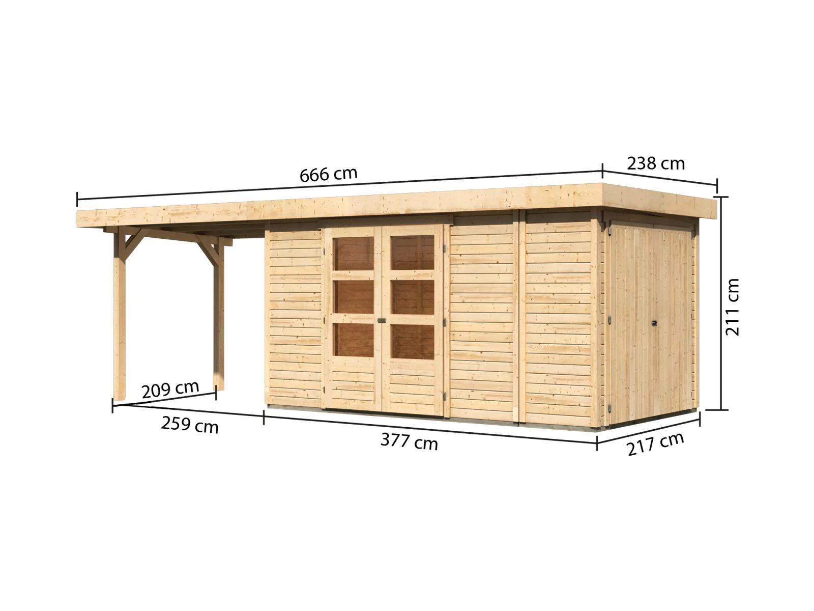 Karibu Gartenhaus Retola 5 mit Anbauschrank und Anbaudach 2,80 Meter - Image 2