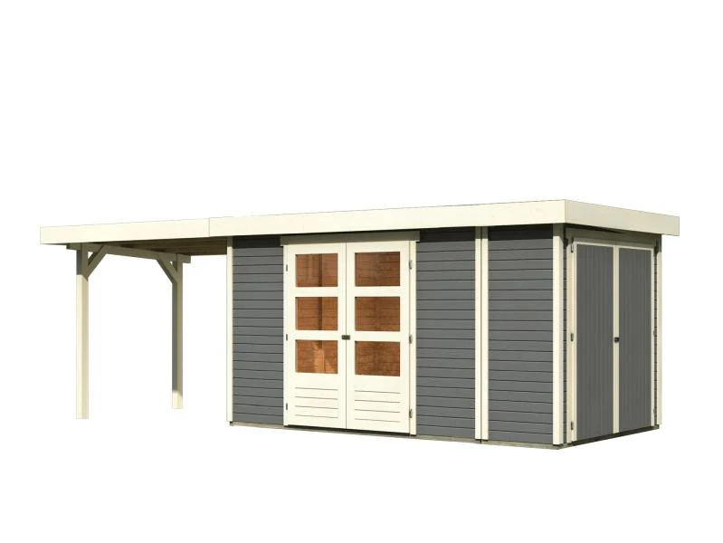 Karibu Gartenhaus Retola 5 mit Anbauschrank und Anbaudach 2,80 Meter, terragrau - Image 3