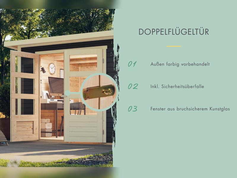 Karibu Gartenhaus Retola 5 mit Anbauschrank und Anbaudach 2,80 Meter, terragrau - Image 4