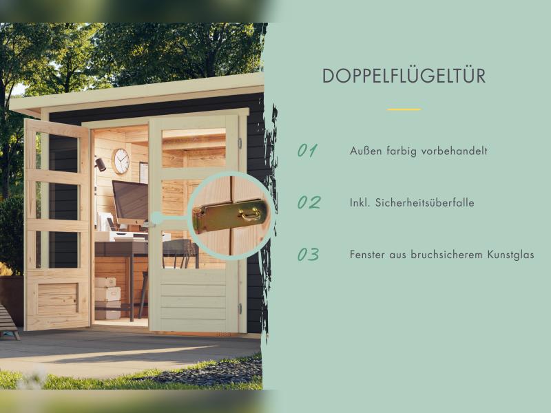 Karibu Gartenhaus Retola 6 mit Anbaudach 2,80 Meter, terragrau - Image 4