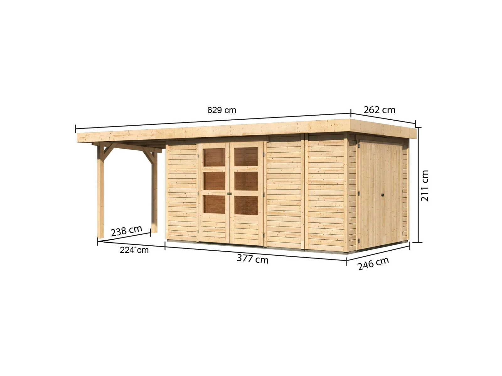 Karibu Gartenhaus Retola 6 mit Anbauschrank und Anbaudach 2,40 Meter - Image 2