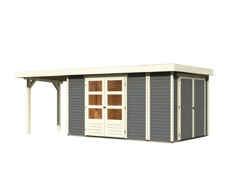 Karibu Gartenhaus Retola 6 mit Anbauschrank und Anbaudach 2,40 Meter, terragrau - Image 3