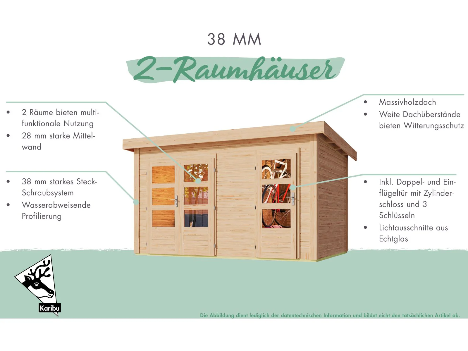 Karibu Gartenhaus Schönbuch 1 38 mm 2-Raum-Haus - Image 6