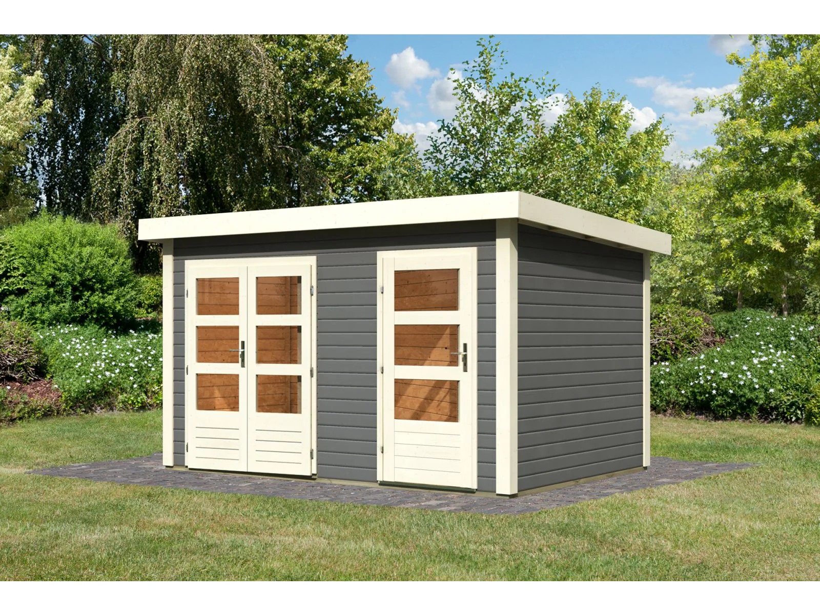 Karibu Gartenhaus Schönbuch 1,  38 mm 2-Raum-Haus - terragrau - Image 2