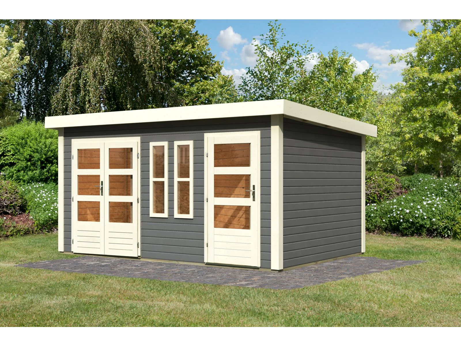 Karibu Gartenhaus Schönbuch 2 in terragrau 38 mm 2-Raum-Haus - Image 2