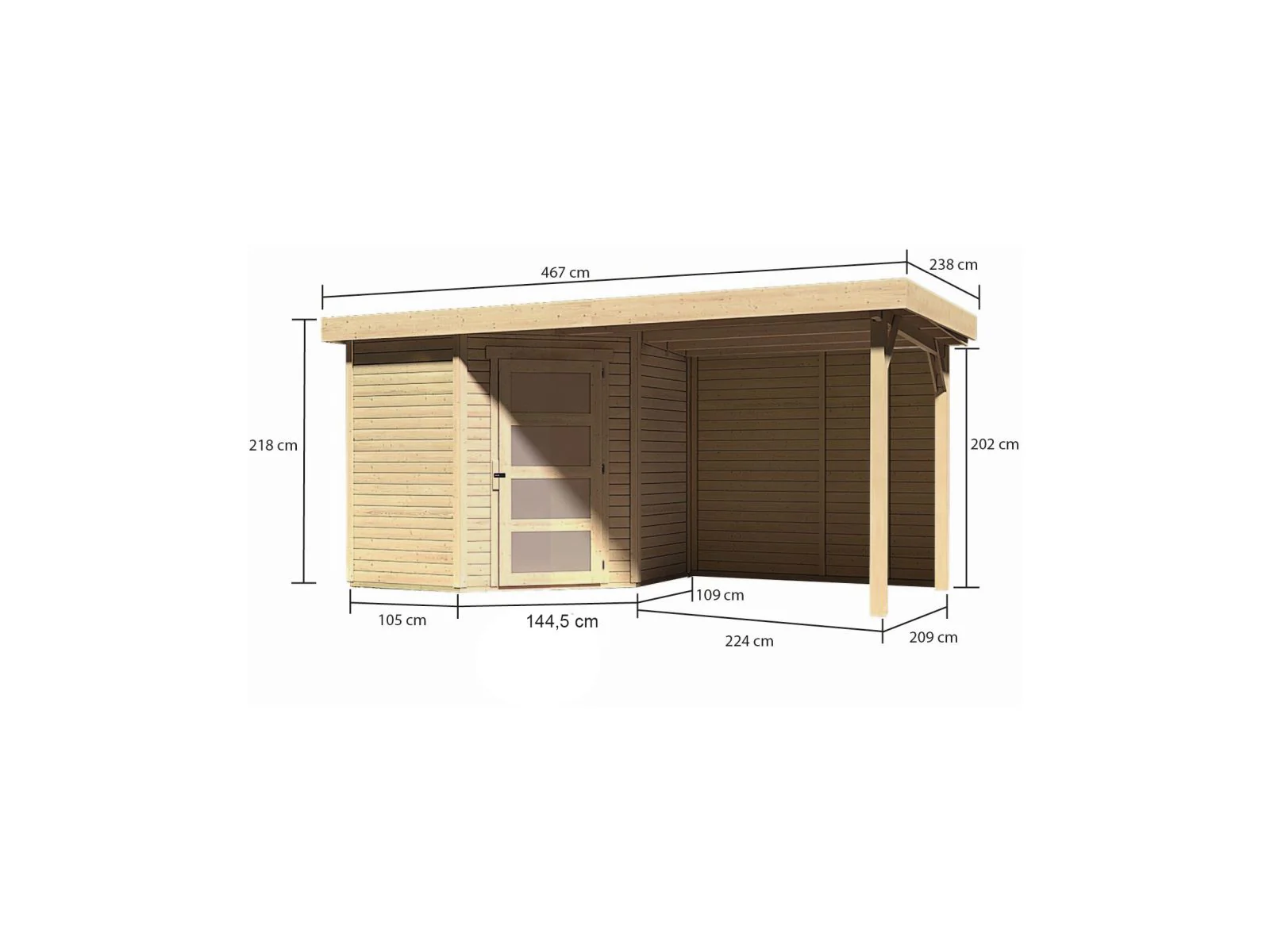 Karibu Gartenhaus Schwandorf 3 natur mit Anbaudach 2,4 m, Rückwand - Image 2