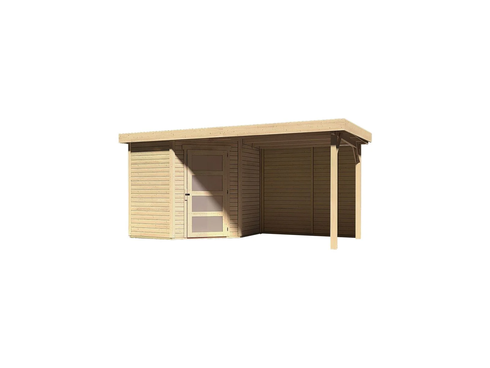 Karibu Gartenhaus Schwandorf 3 natur mit Anbaudach 2,4 m, Rückwand - Image 4