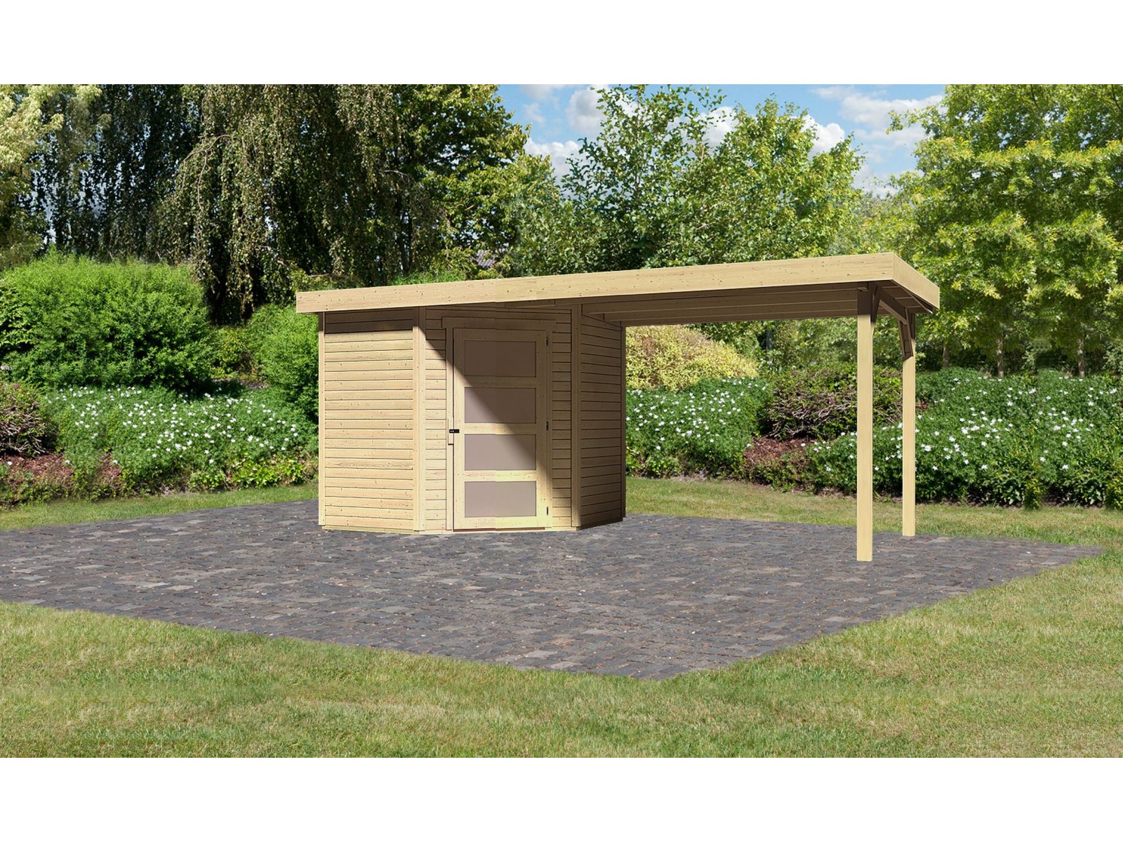 Karibu Gartenhaus Schwandorf 3 natur mit Anbaudach 2,75 Meter - Image 2
