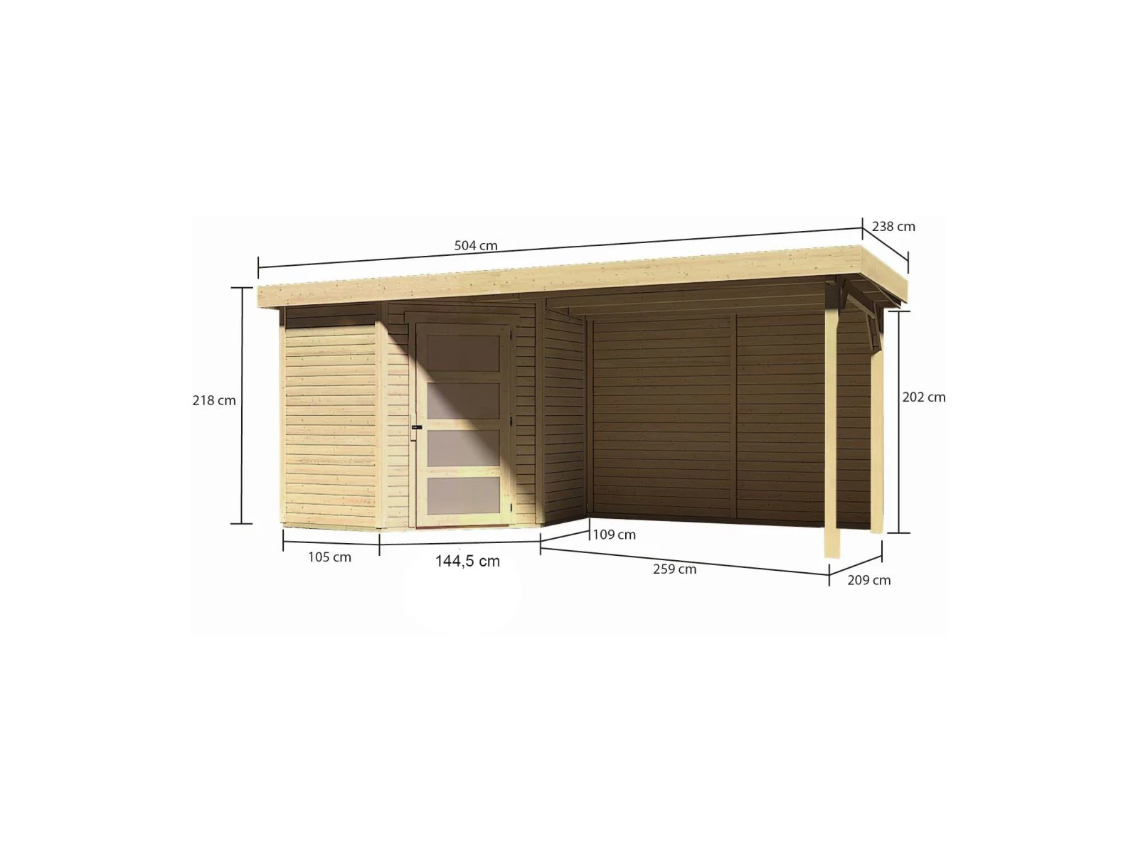 Karibu Gartenhaus Schwandorf 3 natur mit Anbaudach 2,8 m inkl. Rückwand - Image 2