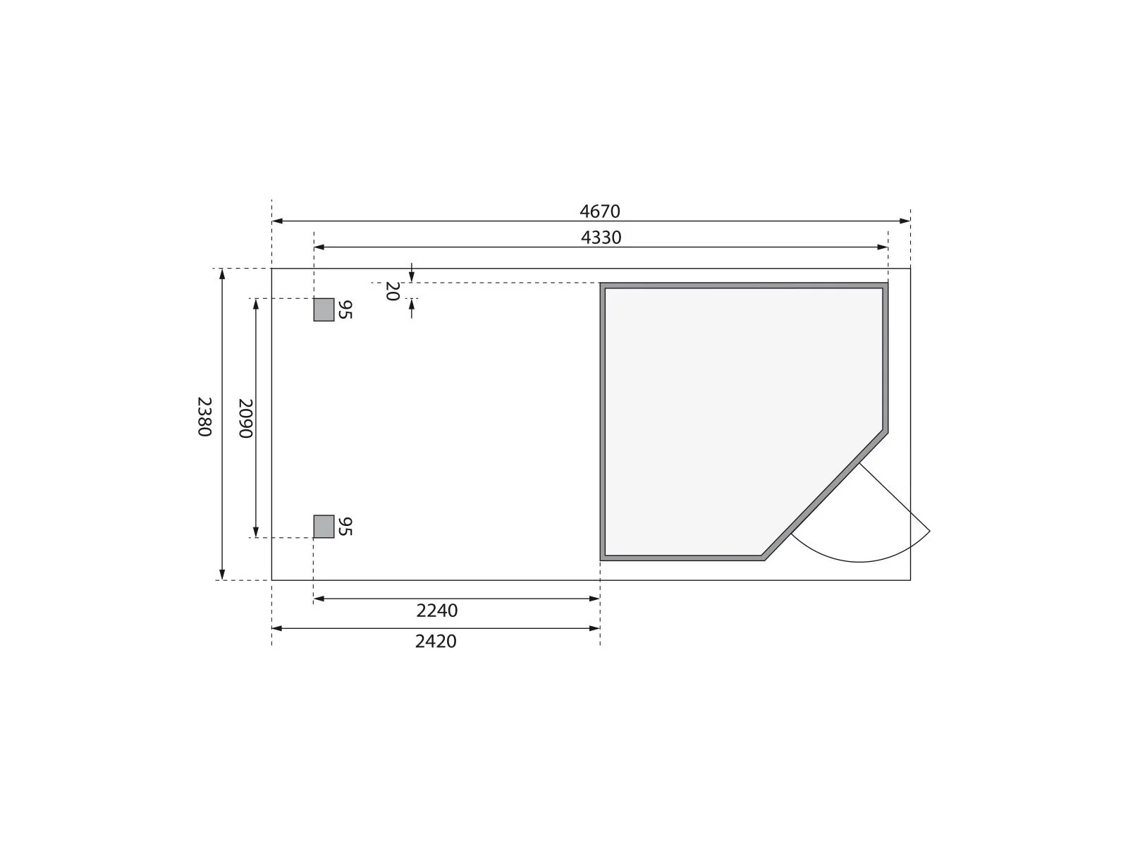 Karibu Gartenhaus Schwandorf 3 terragrau mit Anbaudach 2,4 m, Rückwand - Image 3