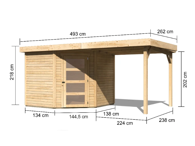 Karibu Gartenhaus Schwandorf 5 natur mit Anbaudach 2,25 Meter - Image 3