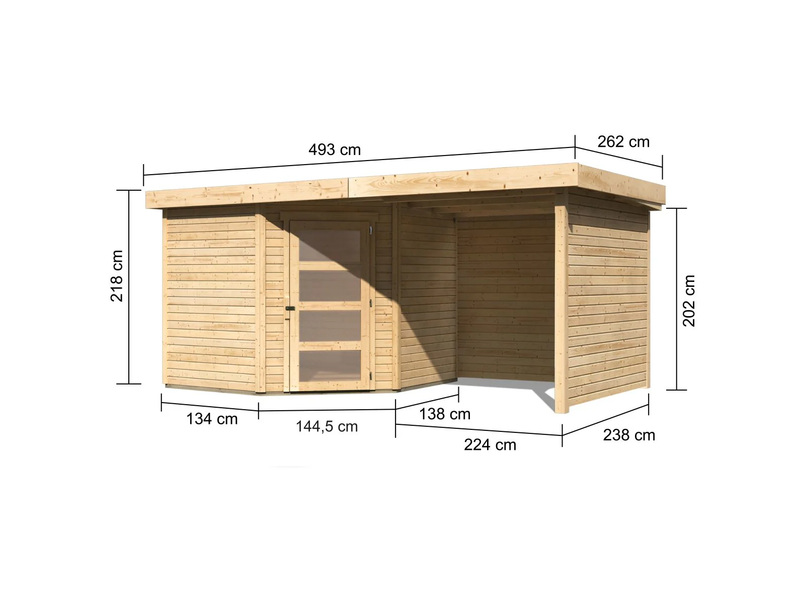 Karibu Gartenhaus Schwandorf 5 natur mit Anbaudach 2,25 Meter, Seiten- und Rückwand - Image 2