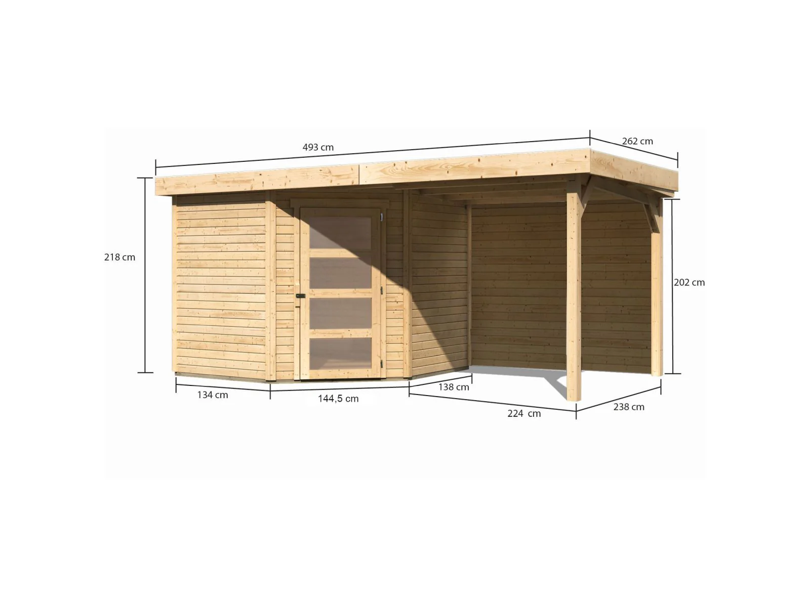Karibu Gartenhaus Schwandorf 5 natur mit Anbaudach 2,40 m inkl. Rückwand - Image 2