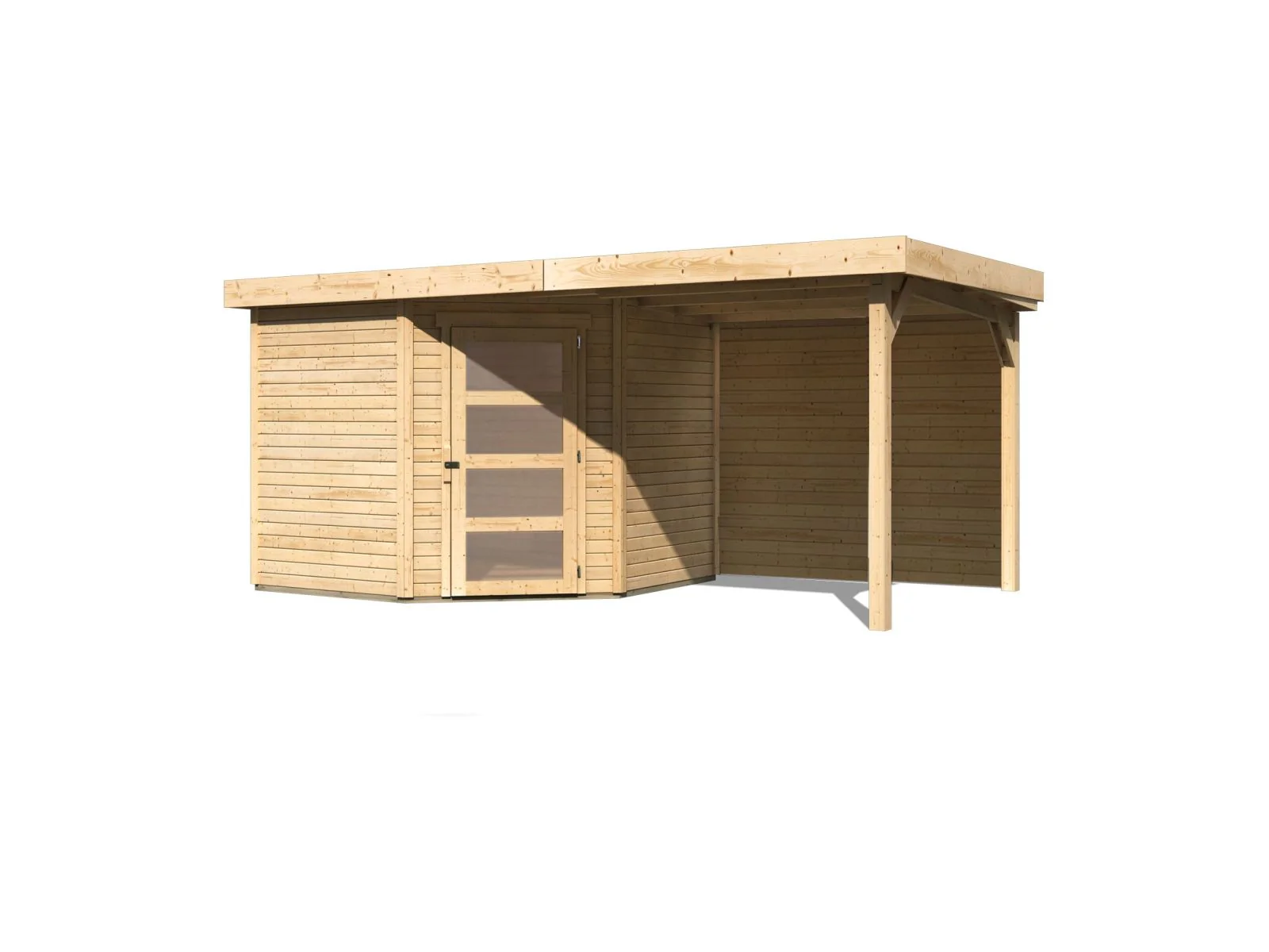 Karibu Gartenhaus Schwandorf 5 natur mit Anbaudach 2,40 m inkl. Rückwand - Image 4