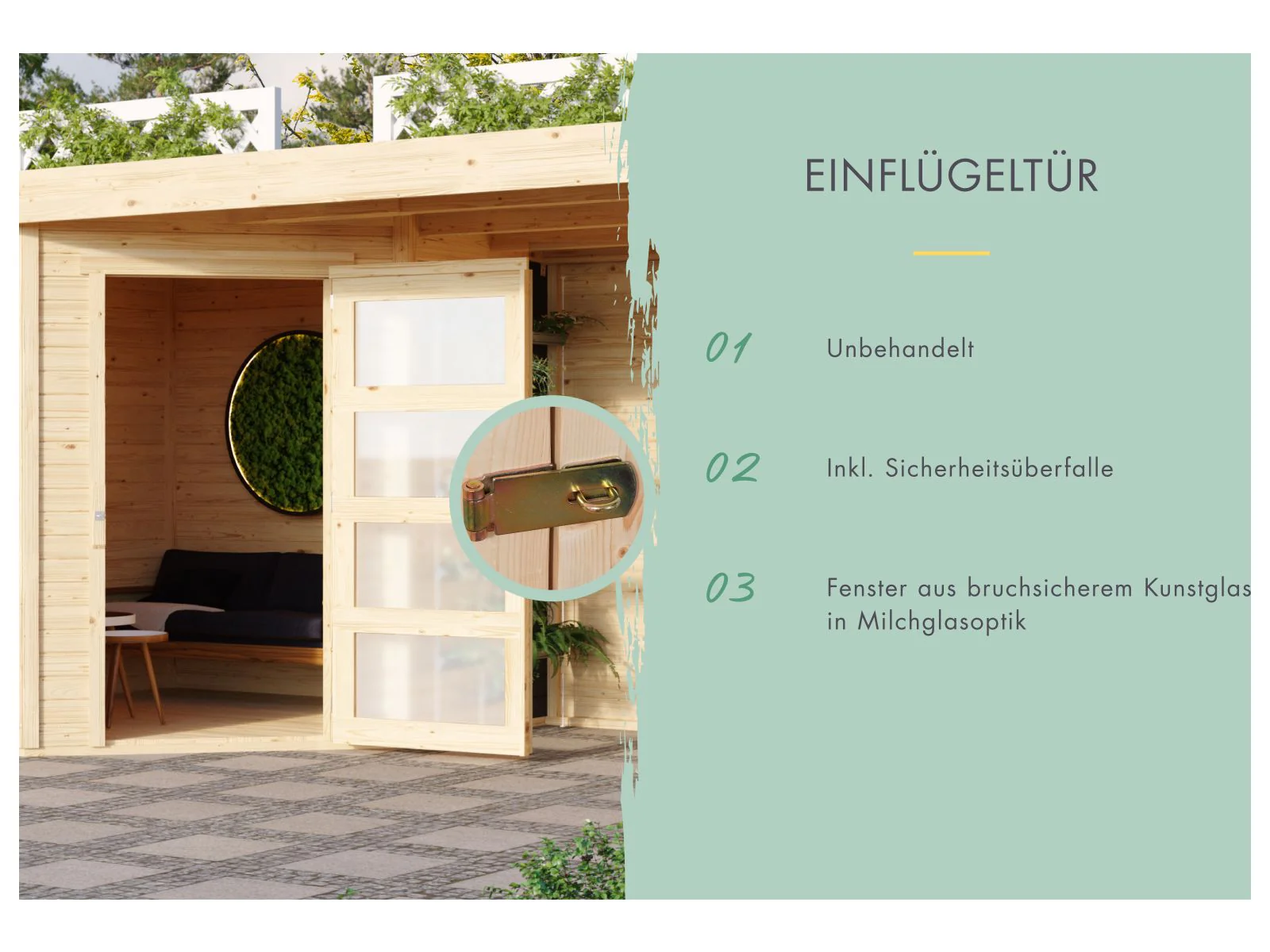 Karibu Gartenhaus Schwandorf 5 natur mit Anbaudach 2,8 m inkl. Rückwand - Image 6