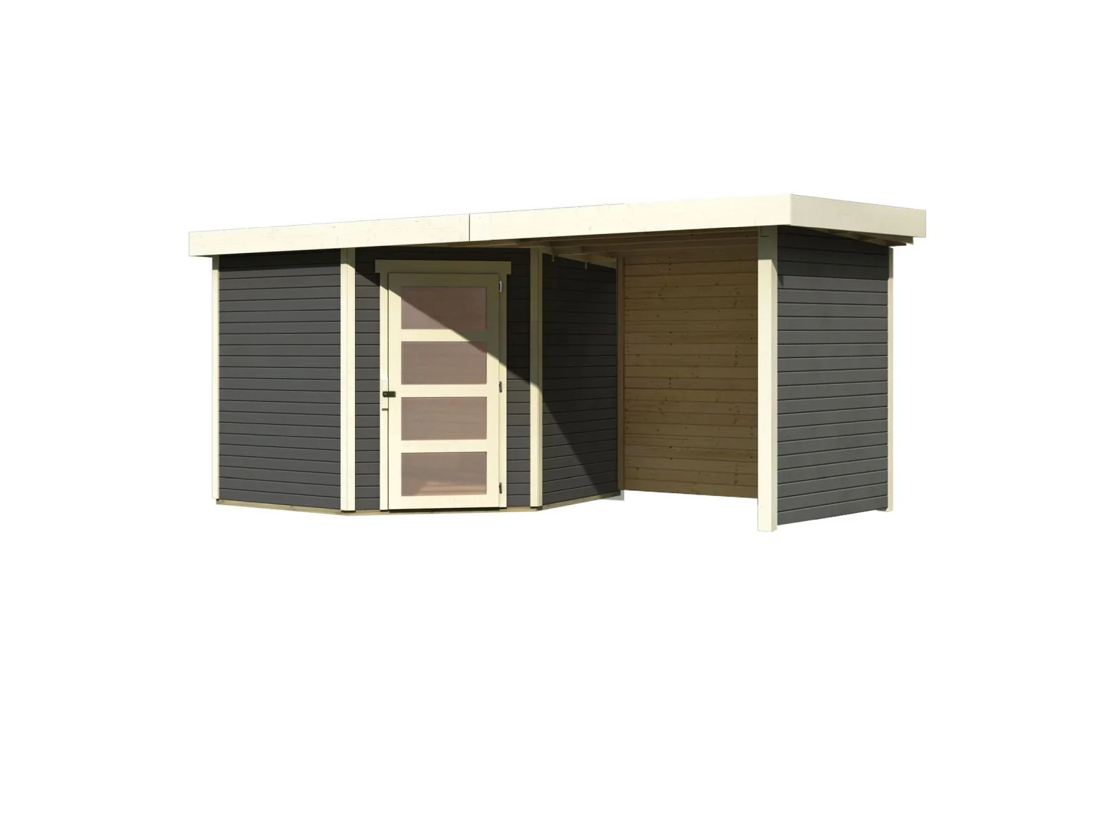 Karibu Gartenhaus Schwandorf 5 terragrau mit Anbaudach 2,25 Meter, Seiten- und Rückwand - Image 4