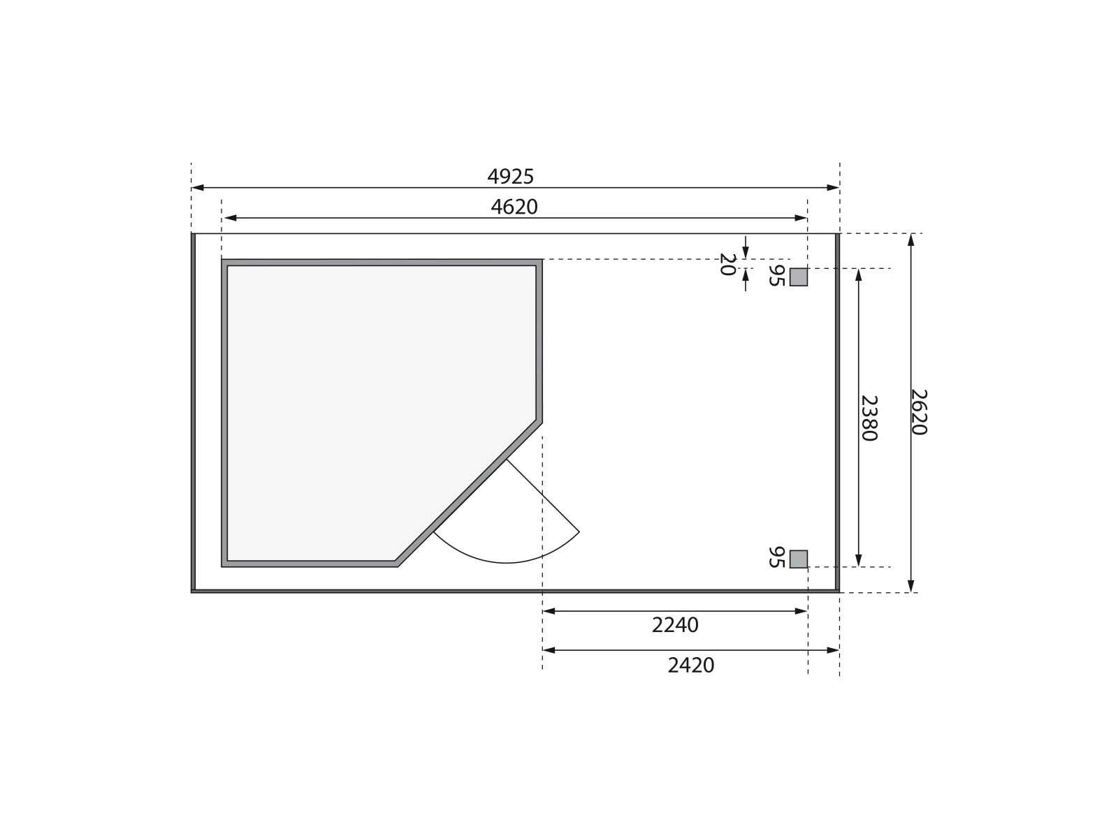 Karibu Gartenhaus Schwandorf 5 terragrau mit Anbaudach 2,40 m inkl. Rückwand - Image 3