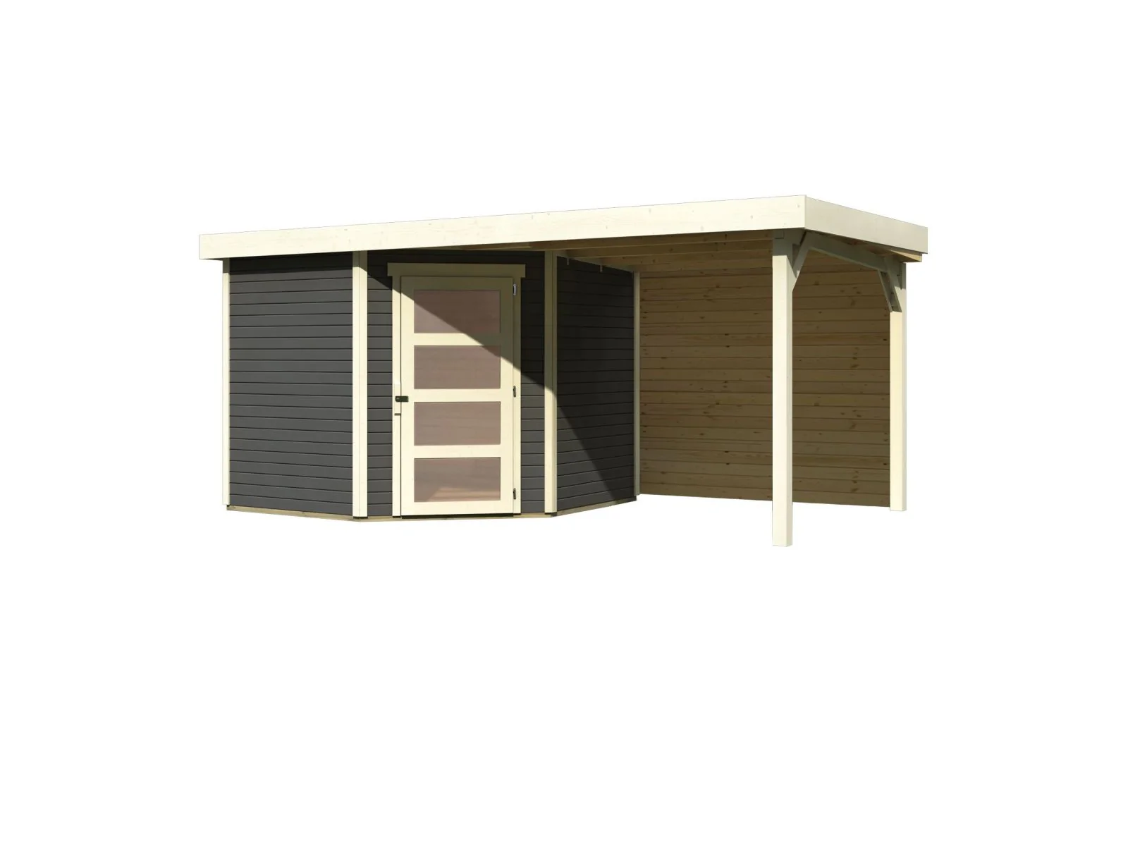 Karibu Gartenhaus Schwandorf 5 terragrau mit Anbaudach 2,40 m inkl. Rückwand - Image 4