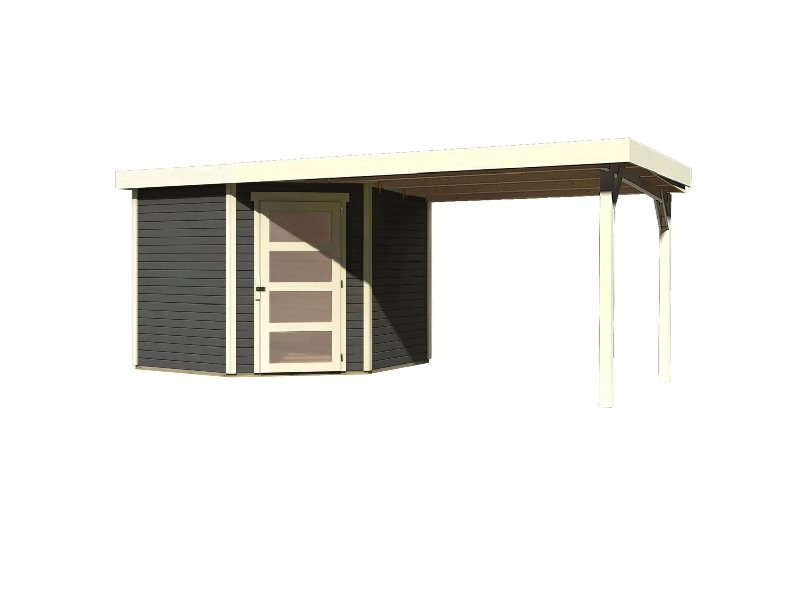 Karibu Gartenhaus Schwandorf 5 terragrau mit Anbaudach 2,8 m - Image 4