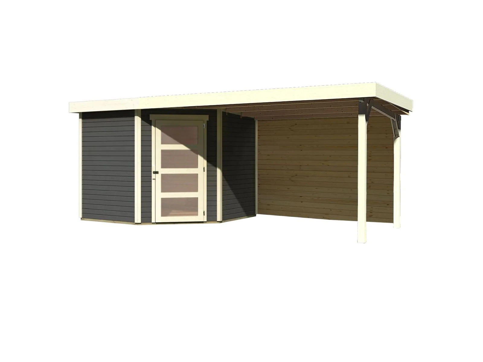 Karibu Gartenhaus Schwandorf 5 terragrau mit Anbaudach 2,8 m inkl. Rückwand - Image 4