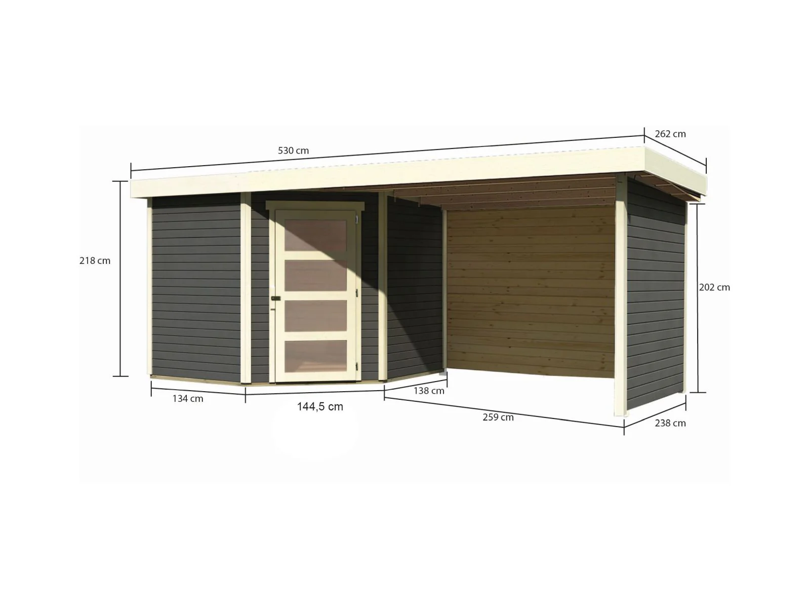 Karibu Gartenhaus Schwandorf 5 terragrau mit Anbaudach 2,8 m inkl. Seiten- und Rückwand - Image 2