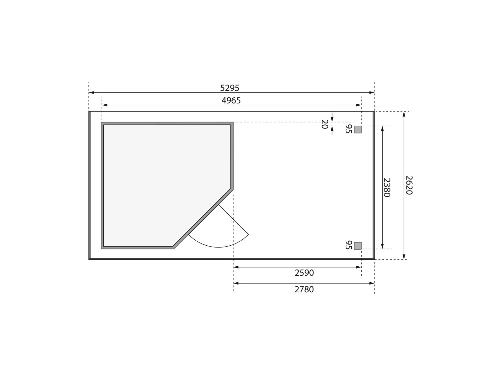 Karibu Gartenhaus Schwandorf 5 terragrau mit Anbaudach 2,8 m inkl. Seiten- und Rückwand - Image 3