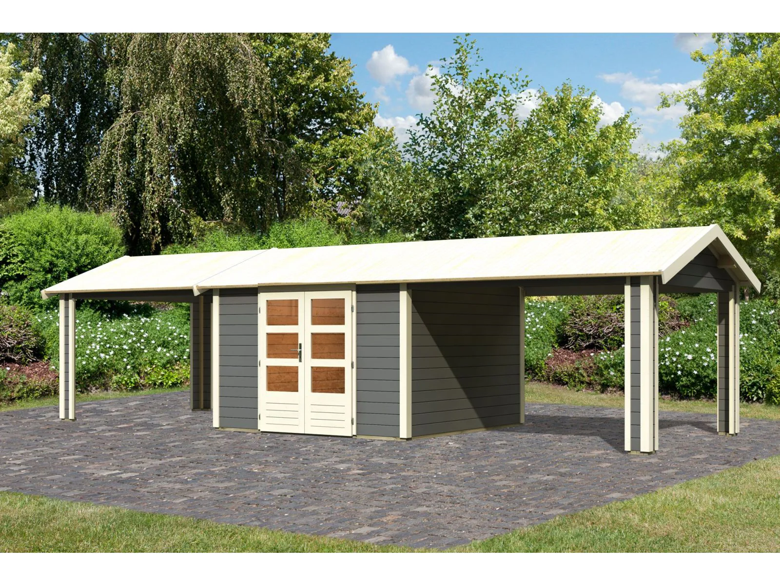 Karibu Gartenhaus Theres 7 terragrau- 2 Dachbausbauelemente - Image 2