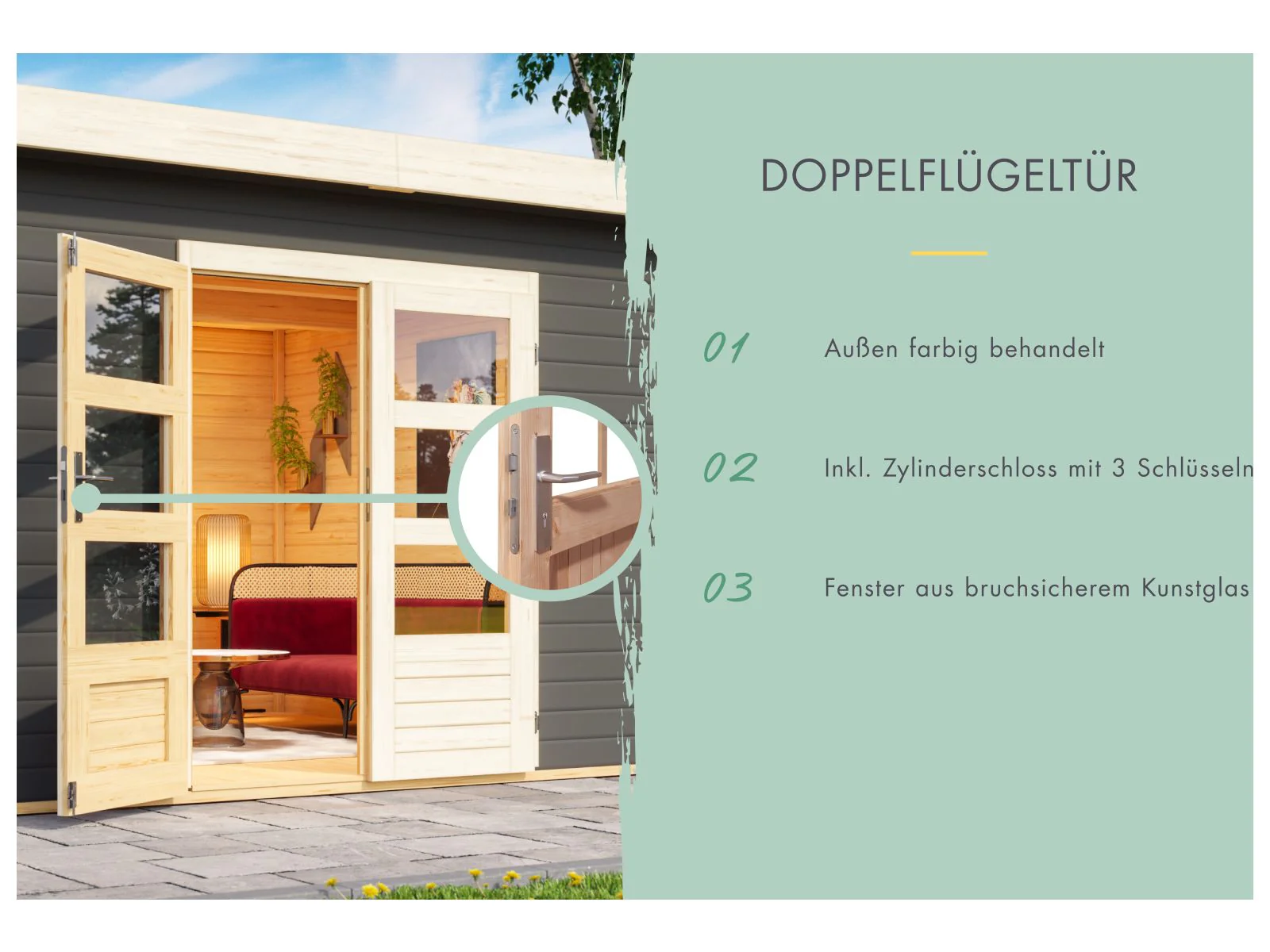 Karibu Gartenhaus Theres 7 terragrau- 2 Dachbausbauelemente - Image 7