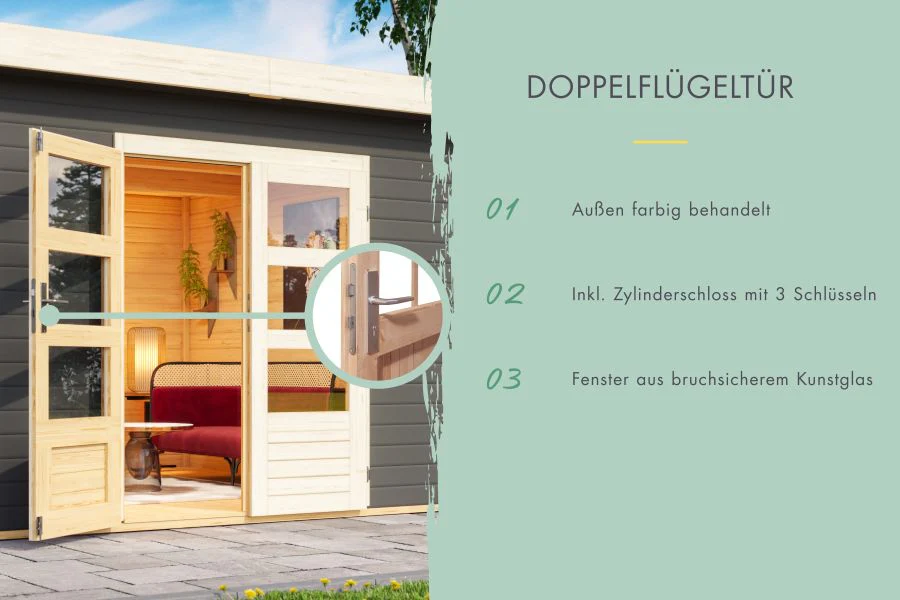Karibu Gartenhaus Tintrup 2-Raum-Haus in terragrau 28 mm - Image 5